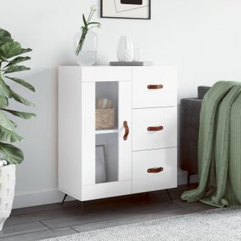 Aparador de madera de ingeniería 69,5x34x90 cm, mueble de almacenaje de salón, buffet para salón, armario auxiliar, armario de almacenamiento en color blanco brillante