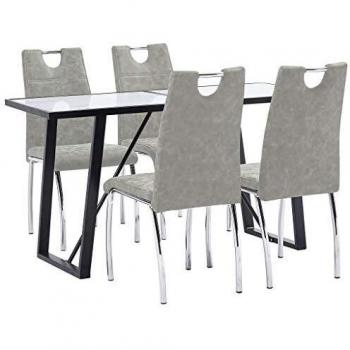 vidaXL Juego Comedor 5 Piezas Cuero Sintético Mobiliario Decoración Interior Casa Hogar Robusto Duradero Resistente Funcional Práctico Útil Gris Claro