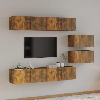 Set de muebles de TV 6 piezas madera contrachapada roble ahumado