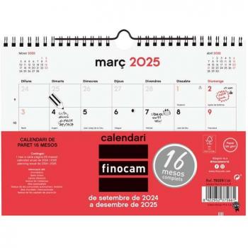 Finocam - Calendario Pared Neutro 16 Meses 2024-2025 en Catalán, dimensiones 21x15cm, periodo de Septiembre 2024 a Diciembre 2025