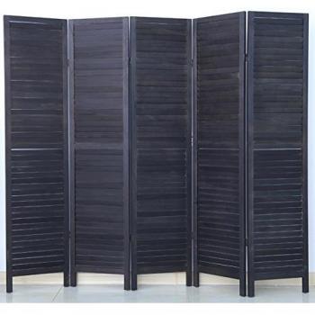 Biombo persiana de madera de 5 paneles color negro - Dimensiones: 170 x 200 cm