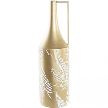 Jarrón de metal dorado con diseño de hoja tropical, tamaño 21x21x71 cm