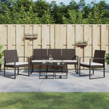 5-Piece Brown PP Rattan Garden Dining Set with Cushions