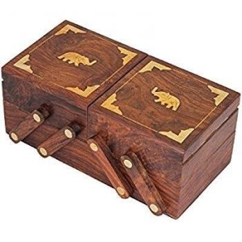 joyero de madera rellena elefante centro trabaja con 2 plegado 8 X 4 caso de la vendimia, caja de joyería, joyería de almacenamiento, caja de joyería decorativa, Acción de Gracias y de la Navidad