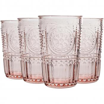 Vasos Altos Románticos de Cristal Color Rosa 340ml - Set de 4 Bormioli Rocco