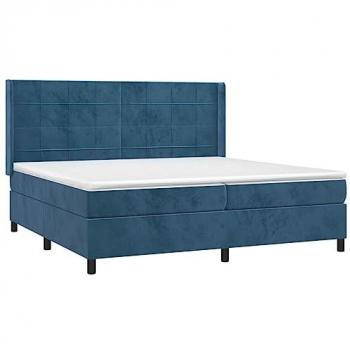 Cama Box Spring con Colchón y LED Azul Oscuro de Terciopelo 200x200 cm