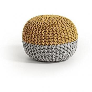 Kave Home - Puf Arnot Mostaza y Gris Redondo Ø 50 cm con Funda tricotada de algodón 100%