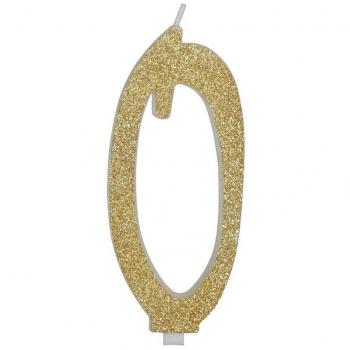Vela Escarchada Oro Número 0, de 12.5 cm