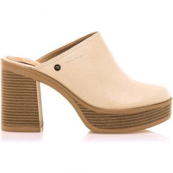 MTNG New 67 Beige Mujer Zapatos de Tacón con Punta Redonda y Sin Cierre Tipo Zueco
