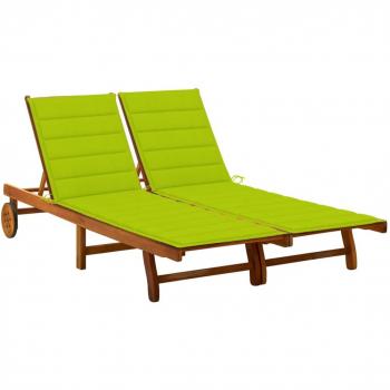 2-Person Acacia Wood Garden Sun Lounger with Cushions