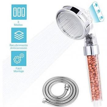 Alcachofa de Ducha, Dalmo, Cabezal de Ducha con Manguera 1.5 m de Alta Presion, Ahorro de Agua, Ducha de Mano con 3 Modos, Fácil de Limpiar e Instalar