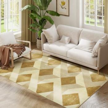 Alfombra Lavable Moderno 170x120 cm Crema y Marrón Pelo Corto para Salón y Dormitorio