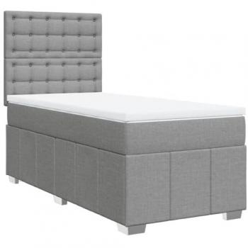 Cama Box Spring con colchón de tela gris claro 90x190 cm