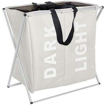 WENKO Pongotodo plegable Duo beige - 2 cámaras para la ropa, plegable Capacidad: 120 l, Poliéster, 59 x 57 x 38 cm, Beige