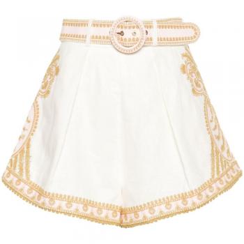 Zimmermann Women's Embroidered Linen Shorts in Beige | Size 3 | 9808ASS243CRMGLD