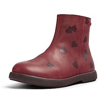 Botines de niña Camper K900329-001 en piel burdeos con estampado de corazones, talla 29