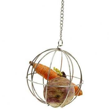 Tyrol - Cesta para Verduras para roedores, Conejo, mosquetón para Colgar, 100% Acero Inoxidable, diámetro 8 cm