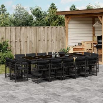 Set Comedor de Jardín 15 Piezas con Cojines en Ratán Sintético Negro