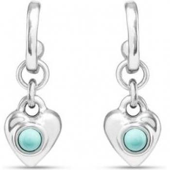 Pendientes de Aro Bañados en Plata con Charm de Corazón y Cristal de Murano Turquesa - Colección Uno de 50 Worship Protected para Mujer