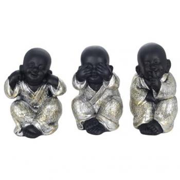 Figura de Buda Set 3 Unidades con Vestido Dorado de Resina - Colección Oriental Signes Grimalt Decor and Go 15098