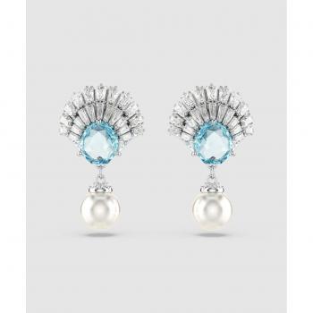 Swarovski Idyllia Drop Earrings, Shell, Blue, Rhodium Plated