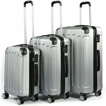 T-LoVendo Hk-909 Juego de 3 Maletas Set Trolley ABS Semirigidas Candado 4 Ruedas Plata
