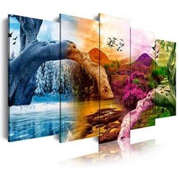 DekoArte 520 - Cuadros Modernos Impresión de Imagen Artística Digitalizada | Lienzo Decorativo para Tu Salón o Dormitorio | Estilo Paisaje Cuatro Estaciones del año Montañas | 5 Piezas 200 x100cmXXL