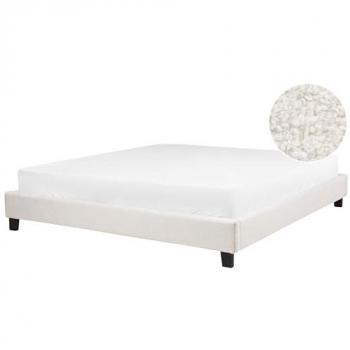 Cama Super King Size 180 x 200 cm Tapizada en Bouclé Beige Crema con Somier Sin Cabecero Modelo Roanne