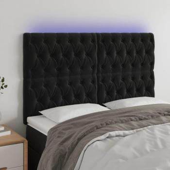 Cabecero Led Terciopelo Negro 160x7x111/128 cm con luces LED
