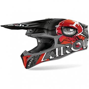 Casco off road Airoh Wraap Alien rojo mate, características: diseño aerodinámico, ventilación avanzada, visera ajustable, interior desmontable y lavable, homologación ECE 22.05, peso ligero