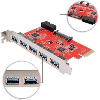 qobobo® SuperSpeed USB 3.0 PCIE de 5 puertos para tarjeta Express 1x con conector USB 3.0 de 19 pines