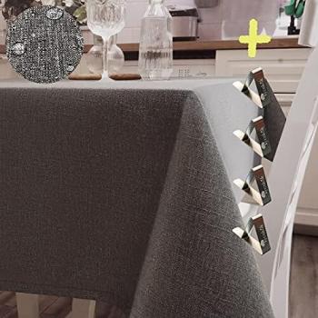 Iycnkok Mantel Antimanchas Rectangular Manteles Mesa Impermeable Tela 140x240 cm Lavable Efecto Lino Gris, 4 Pinzas Incluidas, Table Cloth Elegante para Comedor Exterior Cocina Jardin Navidad Fiesta
