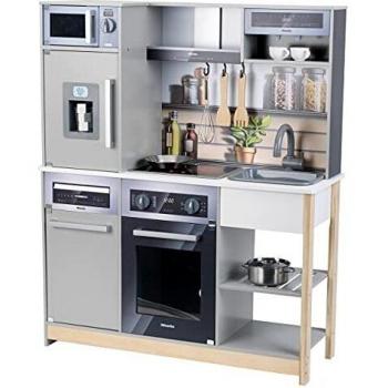 Theo Klein 7194 Cocina familiar Miele, de madera I Placa de cocina con sonido y luz I Incluyendo accesorios
