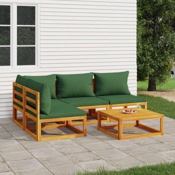 5-Piece Solid Wood Garden Lounge Set with Green Cushions