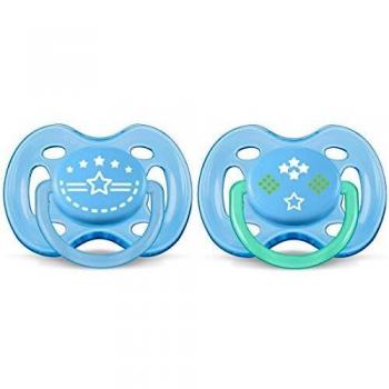Philips Avent SCF172/01 - Pack de 2 chupetes ventilados decorados, para niño de 0-6 meses, diseño de estrella, color azul