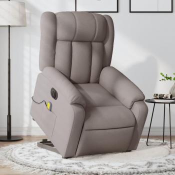 Sillón de Masaje Eléctrico Reclinable Elevable en Tela Taupe con Función de Alzapersona