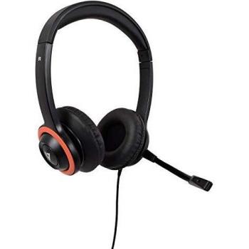 V7 HA570E Safesound Education K-12 Headset with Microphone, Volume Limited, Antimicrobial, 2m Cable, 3.5mm for Laptop Computer Chromebook PC - Black/Red
