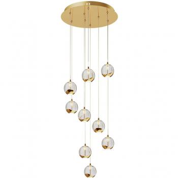 Lámpara colgante LED Hayley de Lucande, diseño dorado, 9 luces, fabricada en metal y vidrio, ideal para salón y comedor