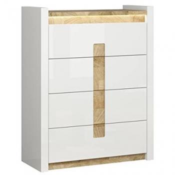 Cómoda 4 Cajones con LED Helios Blanco Lacado y Madera Estratificada