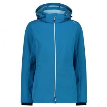 CMP Women's Long Fit Softshell Jacket with Zip Hood - Turquoise Size 46