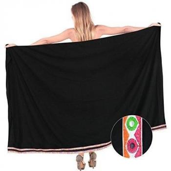 falda envoltura llana trajes de baño del bikini del traje de baño de baño de las mujeres pareo xl negro