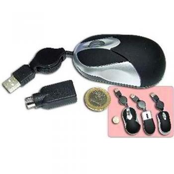 SATYCON Raton USB Optico Negro Cable RETRACTIL+ADAP PS2