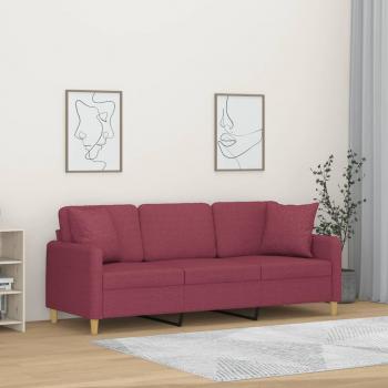 Sofá de 3 Plazas con Cojines en Tela Rojo Tinto 180 cm