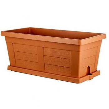 Plato para maceta rectangular Legno de plástico - Terracota clara - 94 x 36 x 5,5 cm