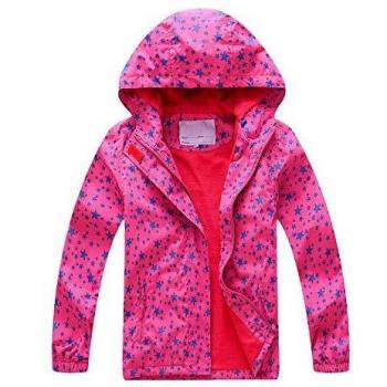 YoungSoul Chaqueta Impermeable para Niña - Cortavientos con Forro Polar y Capucha- Abrigo Deportivo Primavera Otoño, Rojo, 9-10 años/140