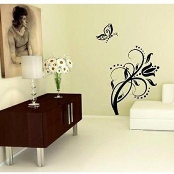 Mariposa y flor - moderno woooowltd, negro, Large: 60cm x 110cm / 24 x 43