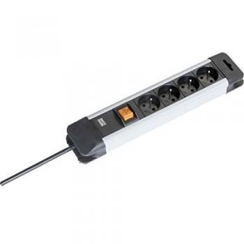 Regleta de enchufes Bachmann 4 salidas con interruptor, tipo E - CEE 7/5, color negro, 2 metros