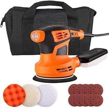 Lijadora Orbital, Lijadora Eléctrica de 6 Velocidades Variables 280W, 10PCS Lijas y 3PCS Almohadillas de Pulido, Máquina de Lijado con Caja de Recolección de Polvo para Lijar y Pulir
