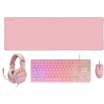 Combo Gaming Mars MCP-RGB3: Teclado RGB, Ratón 3200 DPI, Auriculares Over-Ear RGB y Alfombrilla XXL en Rosa (Idioma Francés)