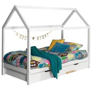 Cama Casa Vipack Dallas de Madera Maciza con Cajón Inferior y Somier, 90 x 200 cm, Blanca